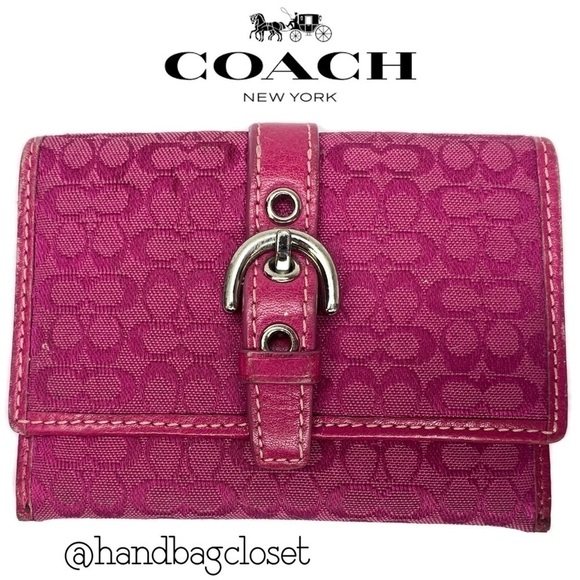 Coach Vintage Y2K Pink Signature Buckle C Fabric Coin Bag Wallet - Picture 1 of 9
